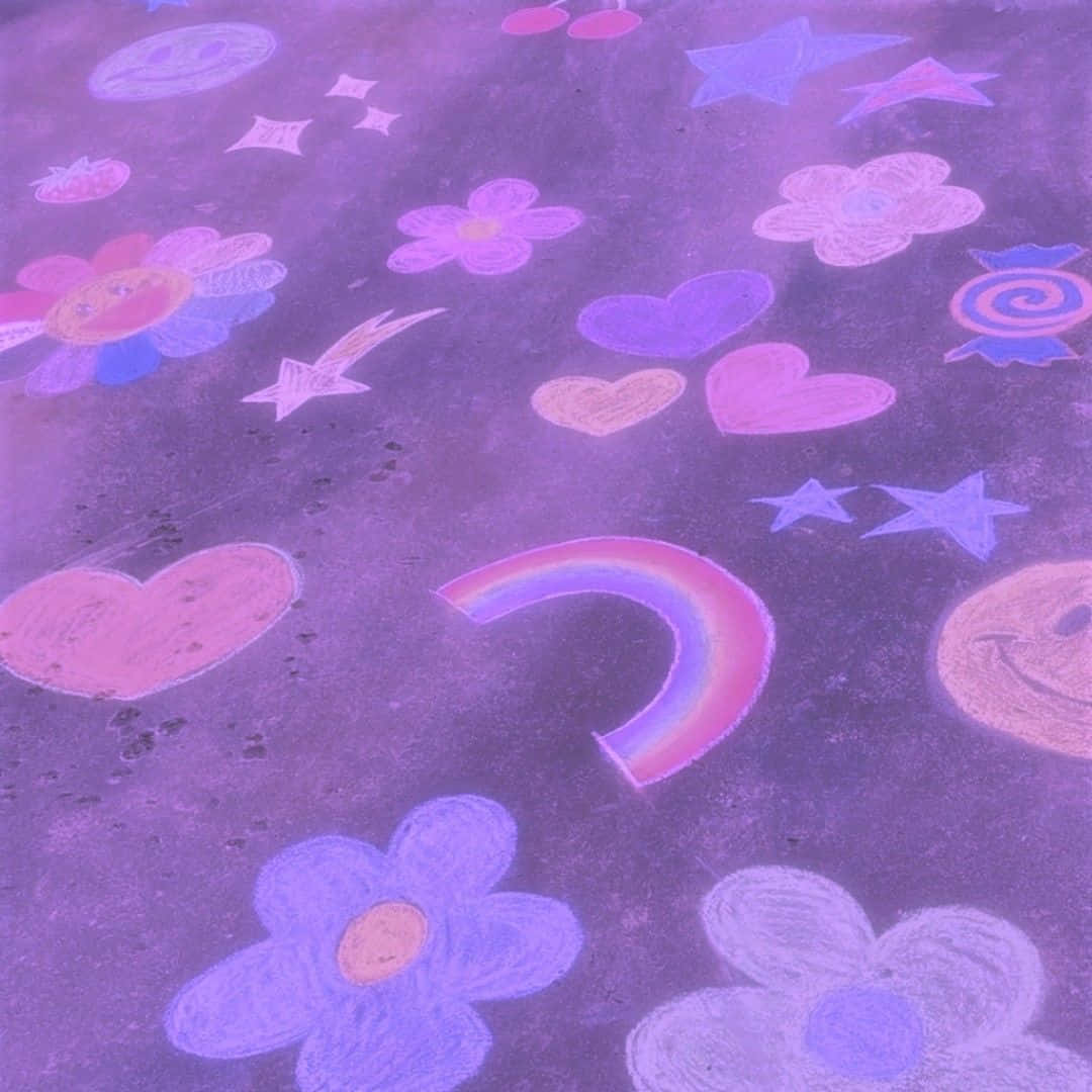 Purple Y2 K Aesthetic Chalk Art Wallpaper