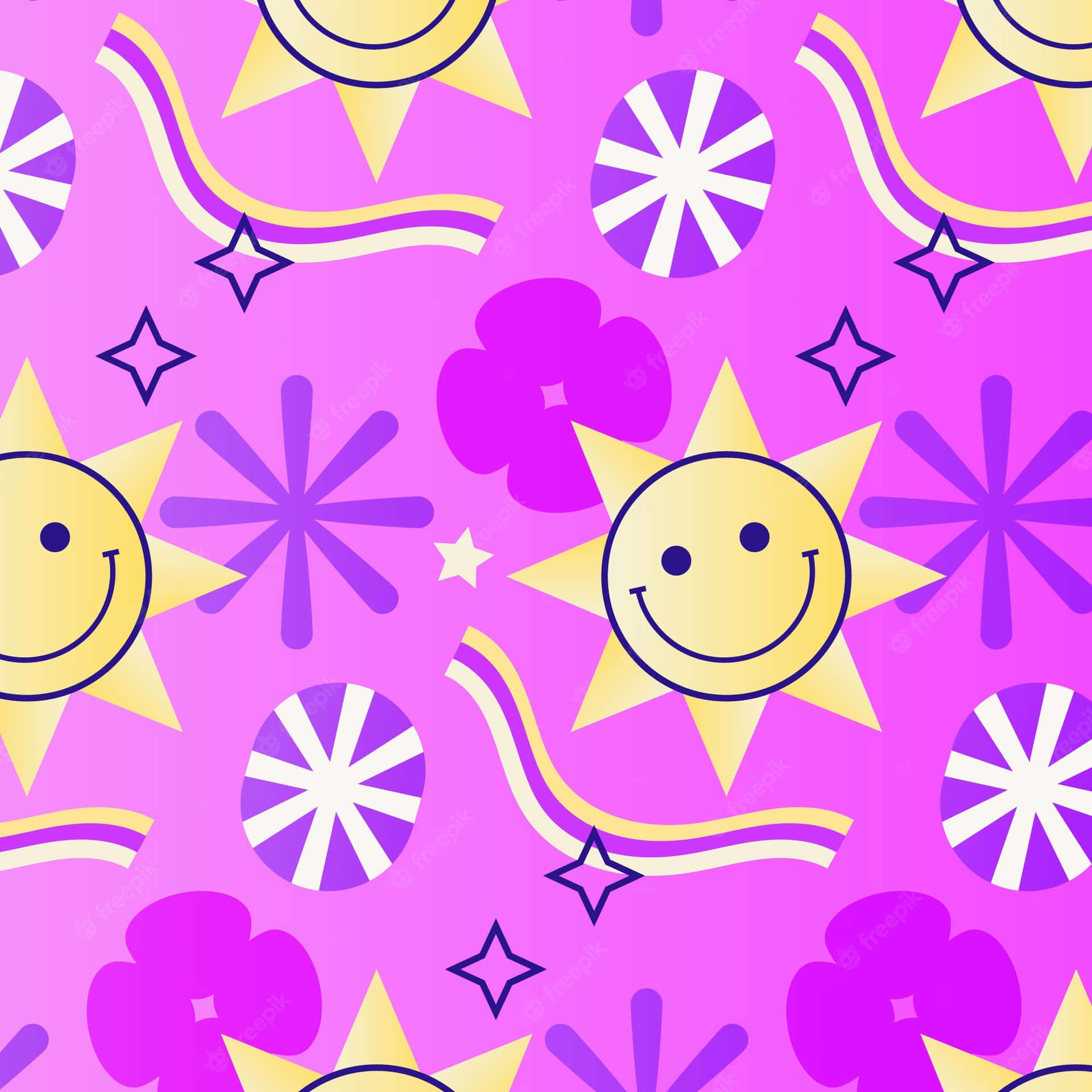 Purple Y2 K Sunshine Pattern Wallpaper