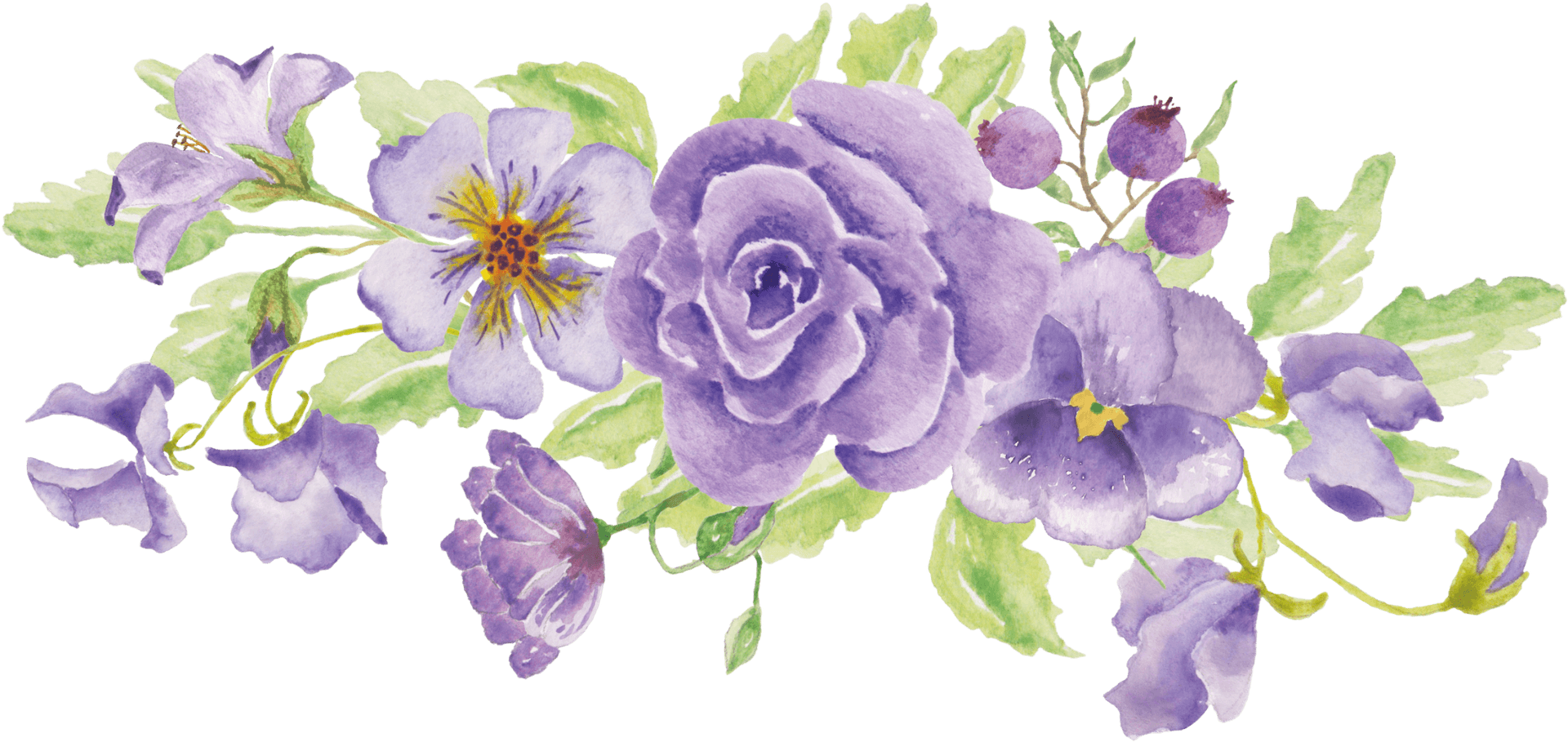 Purple_ Floral_ Watercolor_ Arrangement PNG