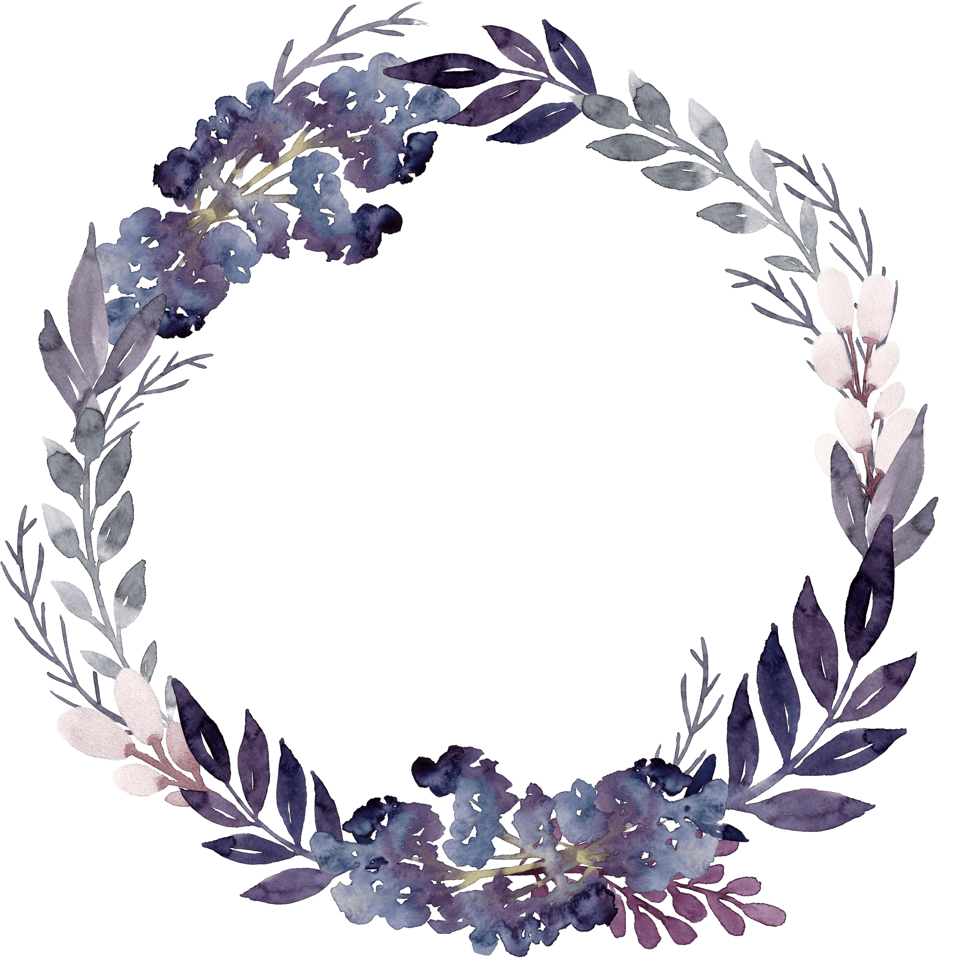 Purple_ Floral_ Wreath_ Watercolor PNG