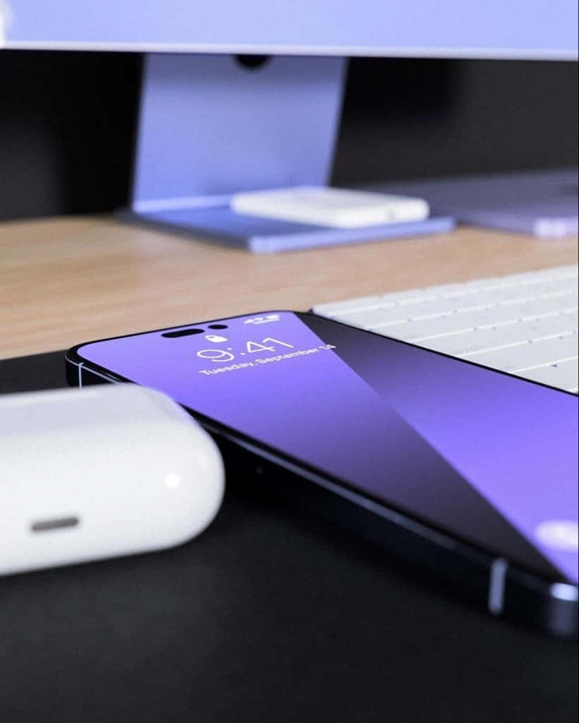Purplei Phone14 Pro Max Desk Setup Wallpaper