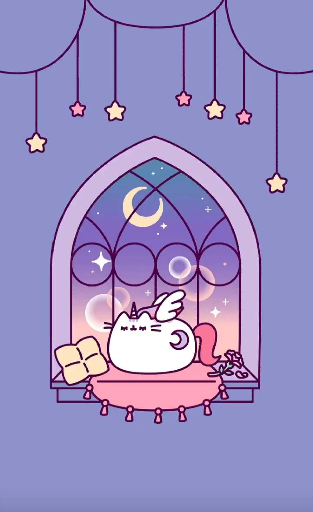 Pusheen the kawaii cat enjoying a sunny day