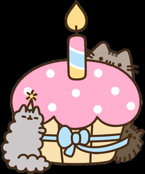 Pusheen Birthday Cake Celebration PNG