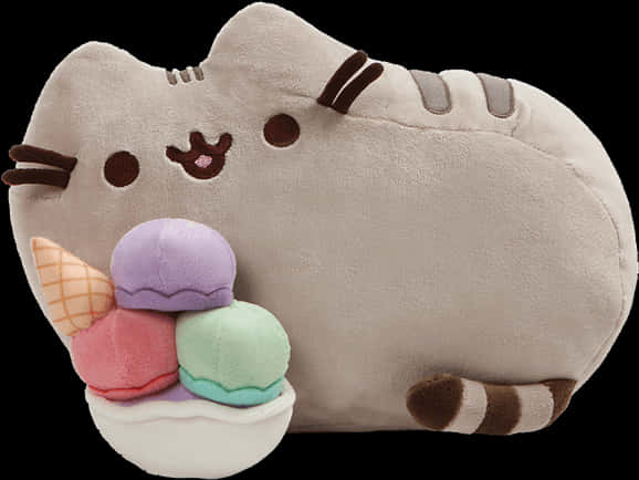 Pusheen Cat With Ice Cream Plush PNG