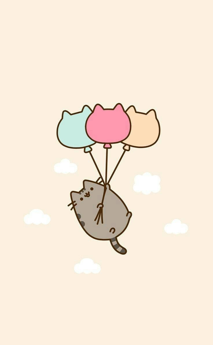 Pusheen takes to the skies with balloons Wallpaper