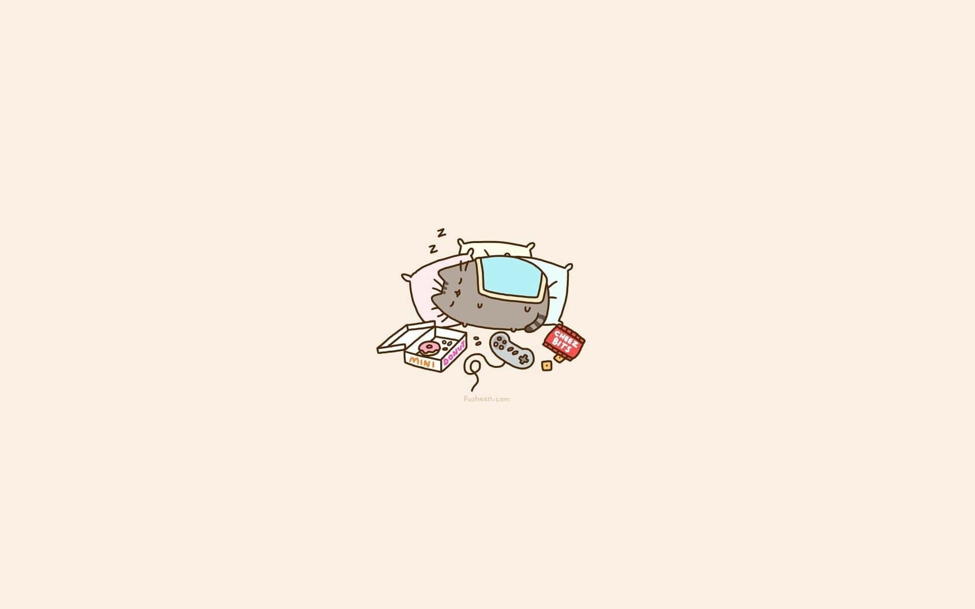 Get productive and stay cute with the 'Pusheen Pc'! Wallpaper