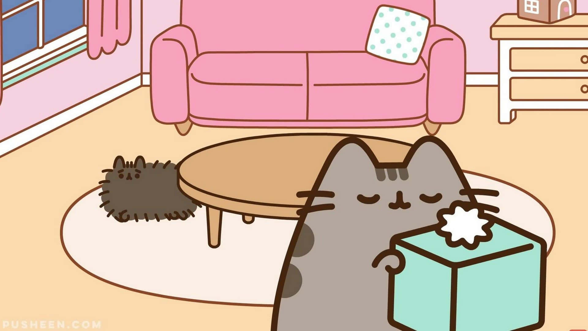 Download Pusheen Cat With A Gift 