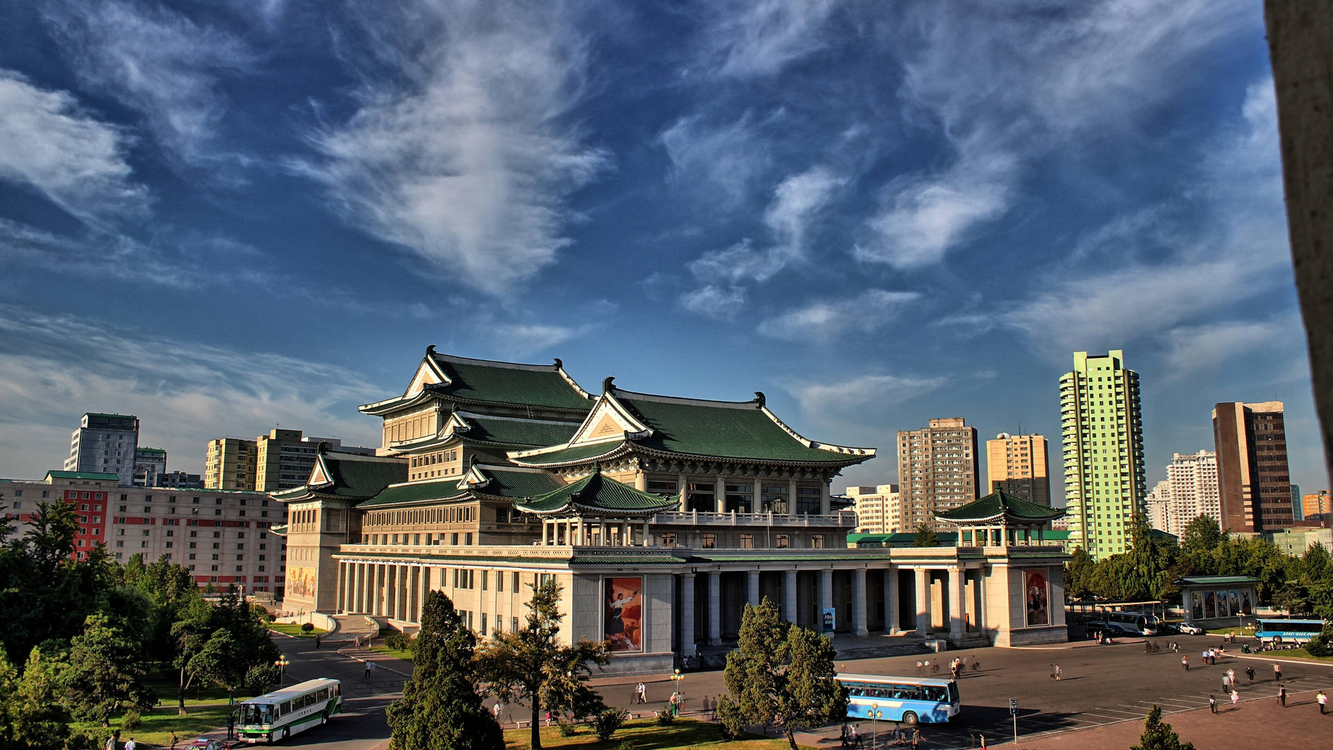 Pyongyang Grand Theatre Blue Sky Wallpaper