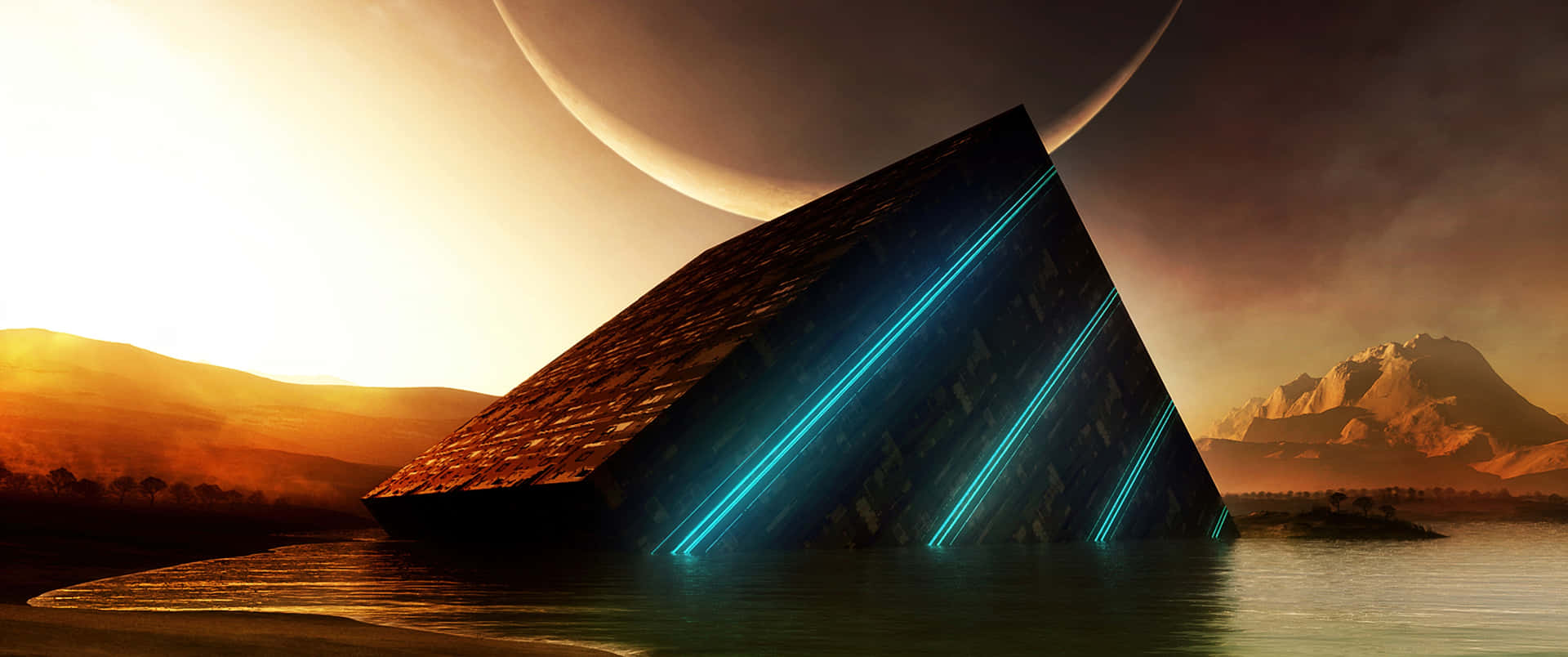 Pyramid Of The Moon Neon Wallpaper