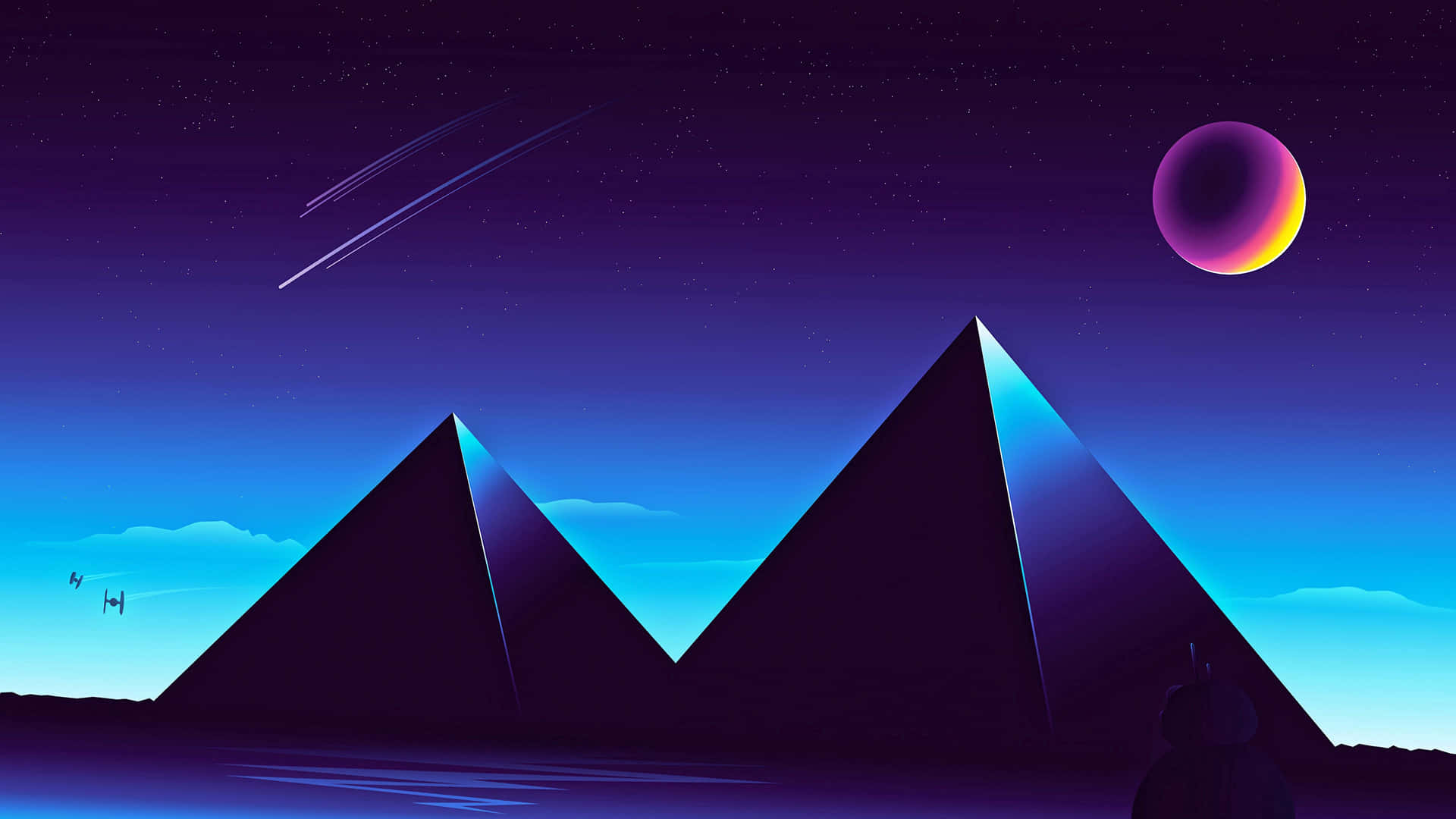 Neon Digital Mural af Pyramiden af Månen Wallpaper