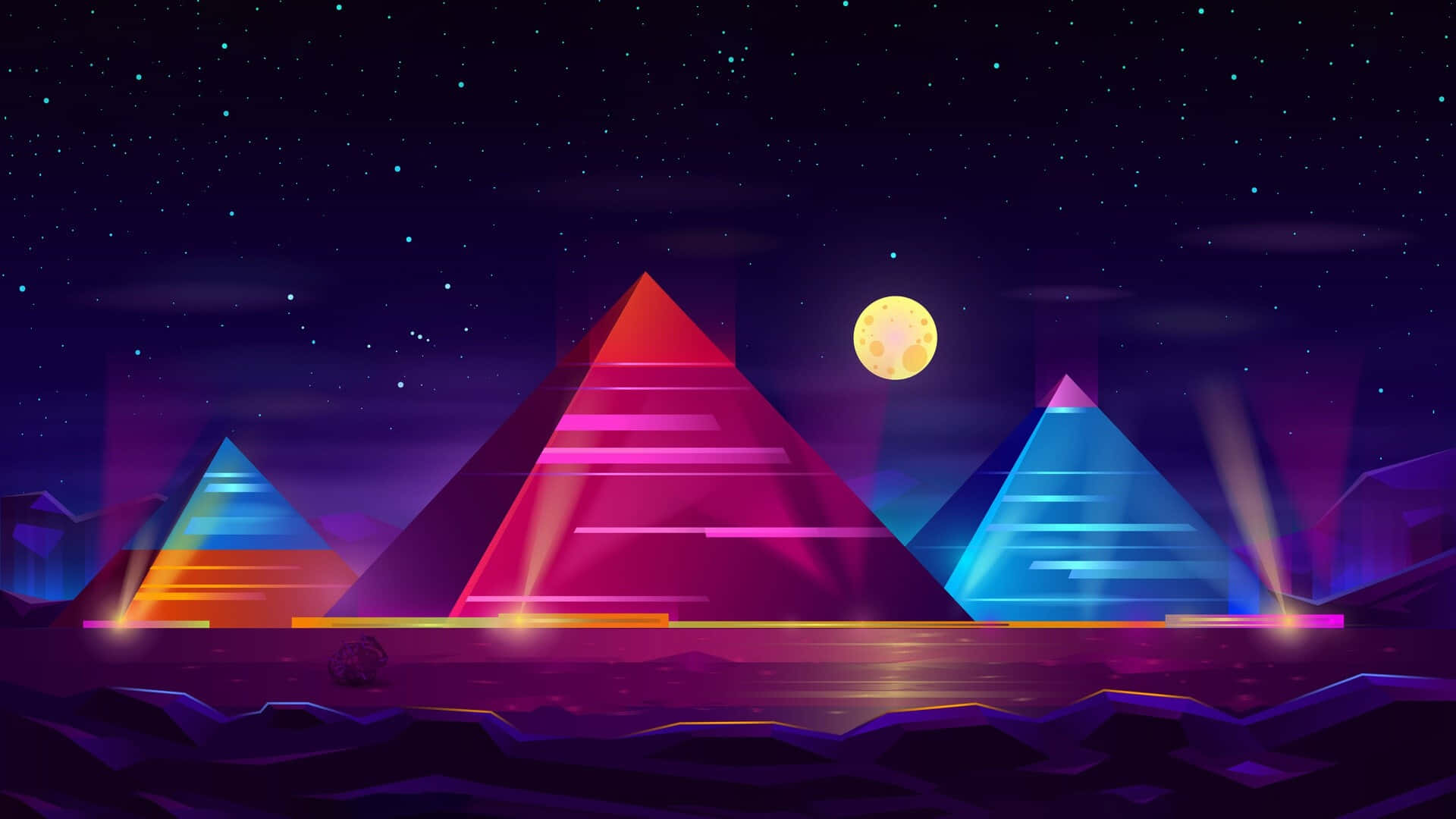 Pirâmideda Lua Neon. Papel de Parede