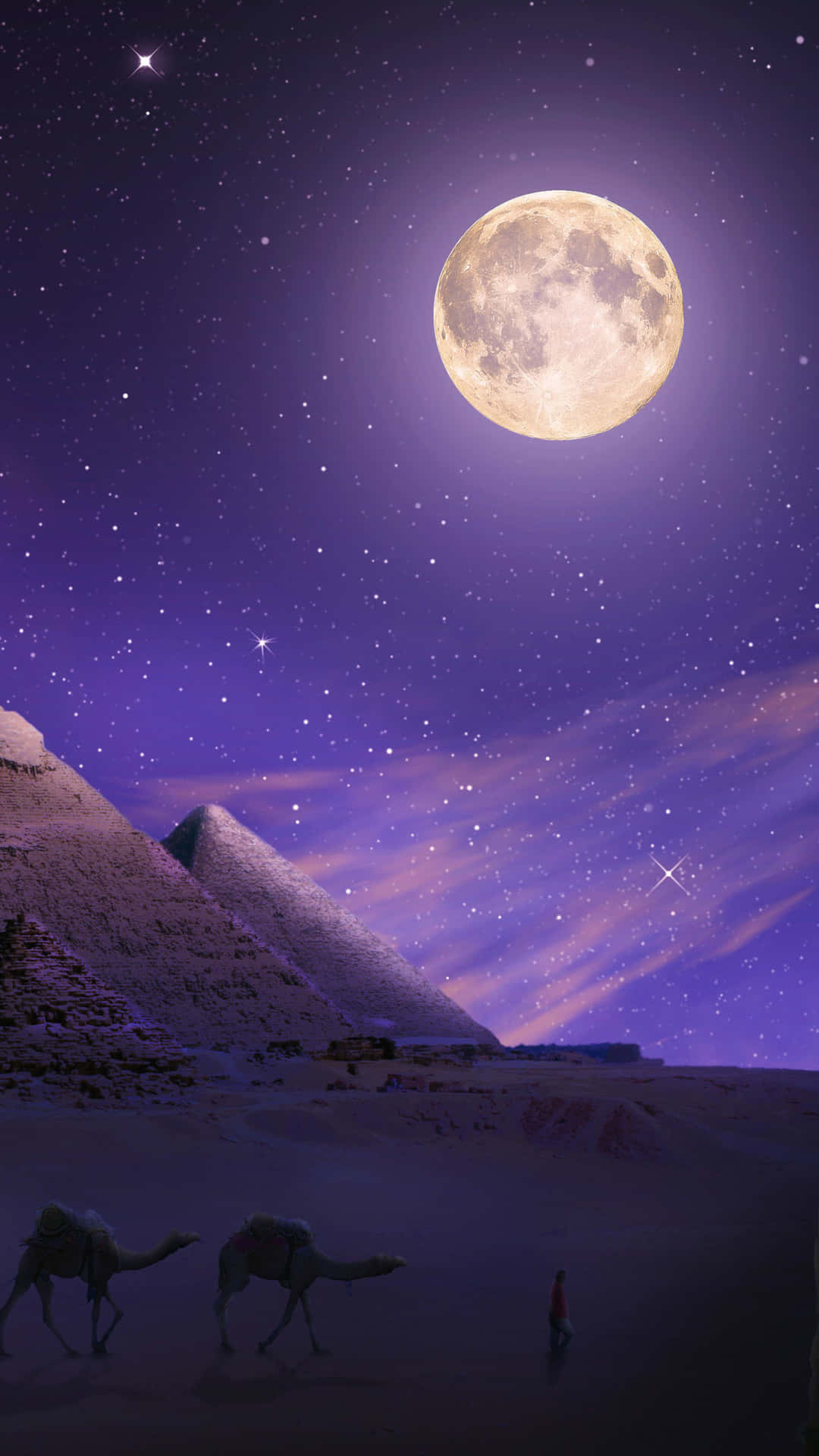 Pyramidav Månen Lila Himmel Wallpaper