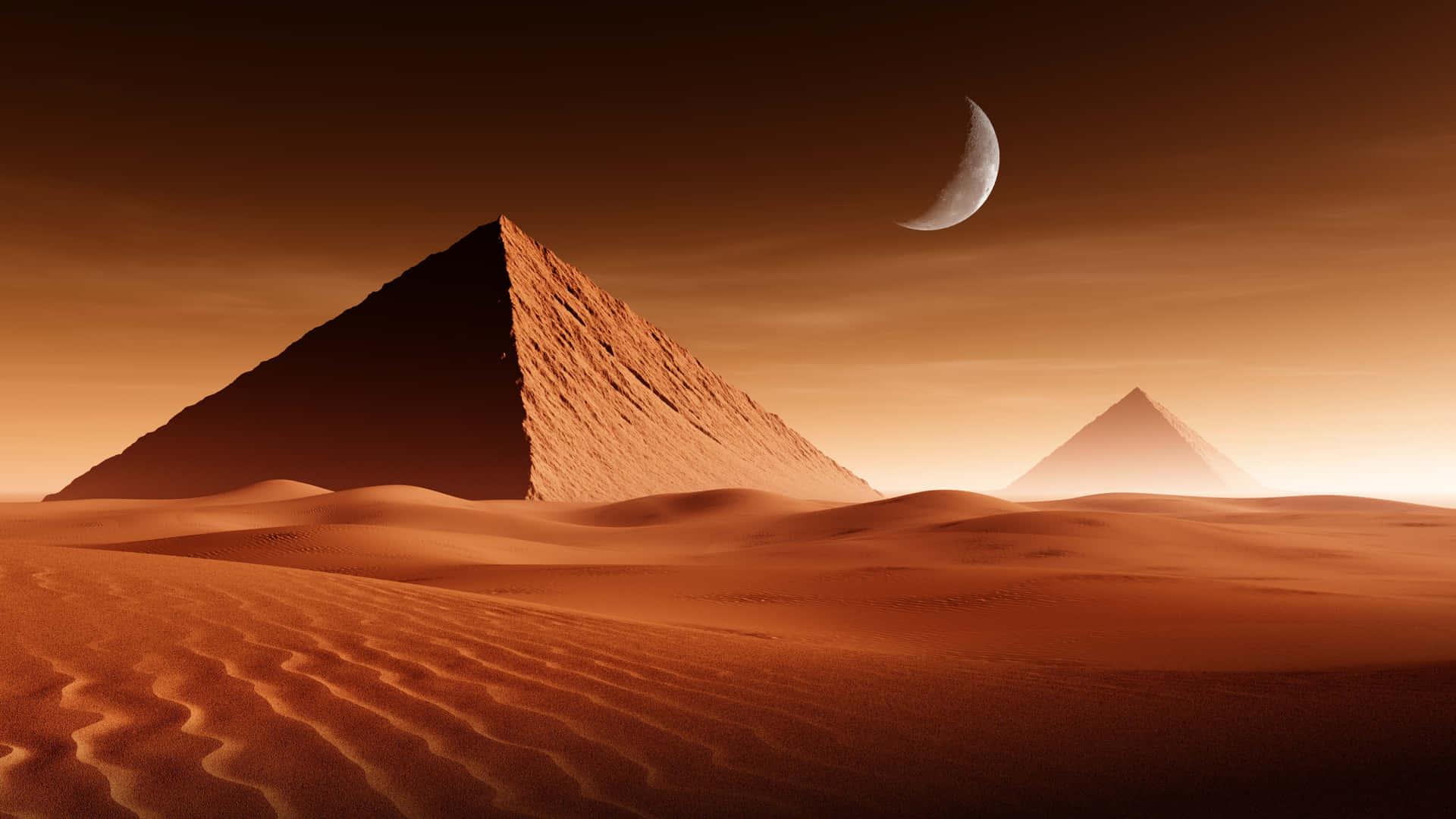 Pyramide af Moon Sunset Desert Wallpaper Wallpaper