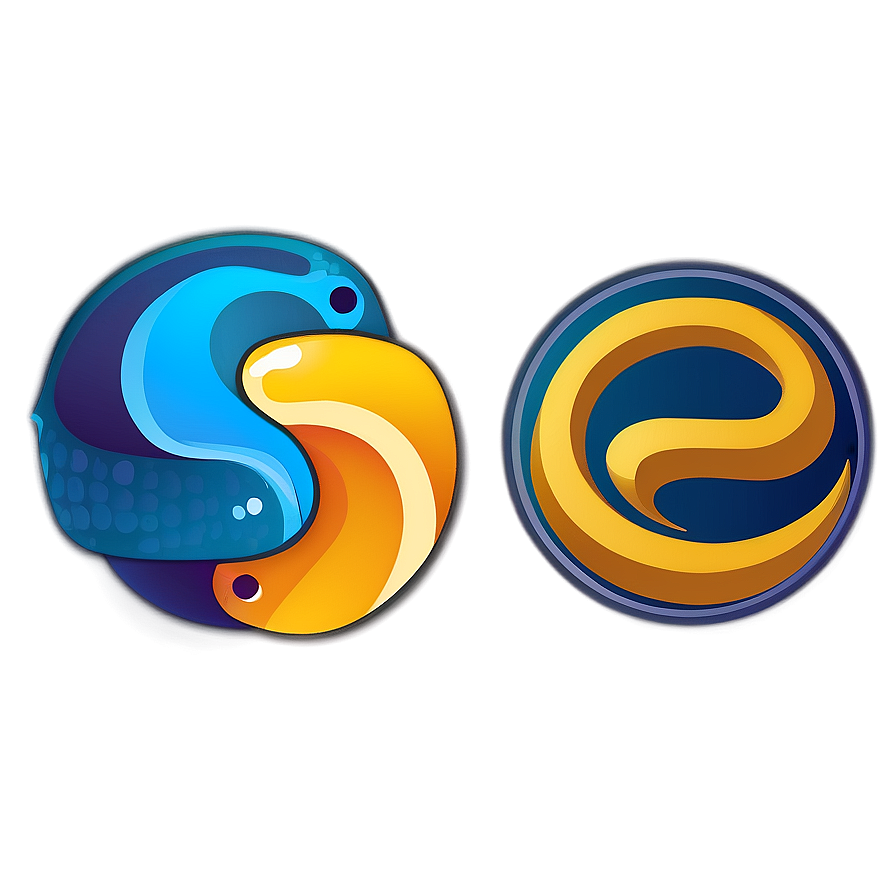 Python Logo for Programming PNG 71 PNG — Two stylized intertwined snake logos glowing with blue and gold hues against a gradient background.