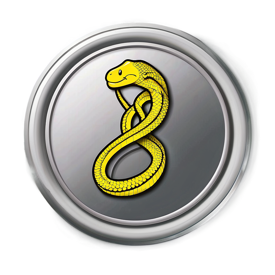 Python Programming Badge Logo PNG gmo2 PNG — A bright yellow cartoon snake coiled in a circle on a brushed metal emblem with a silver rim.