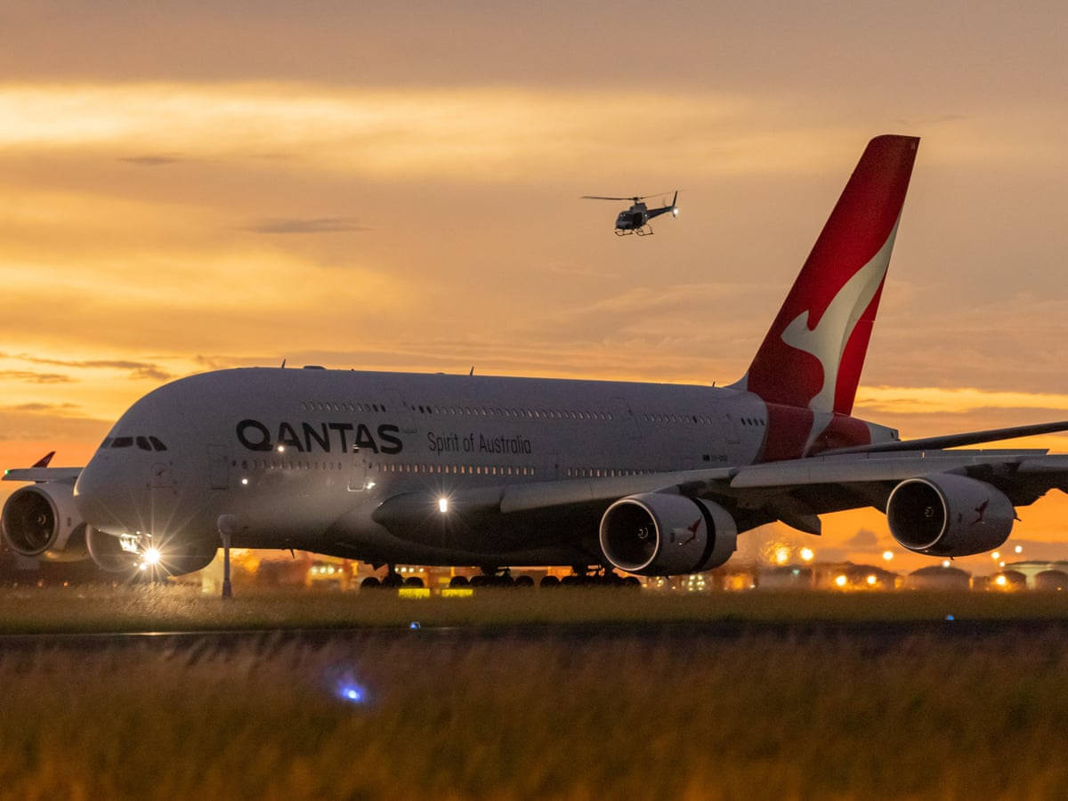 Download Qantas Airbus A380 On A Sunset Wallpaper 