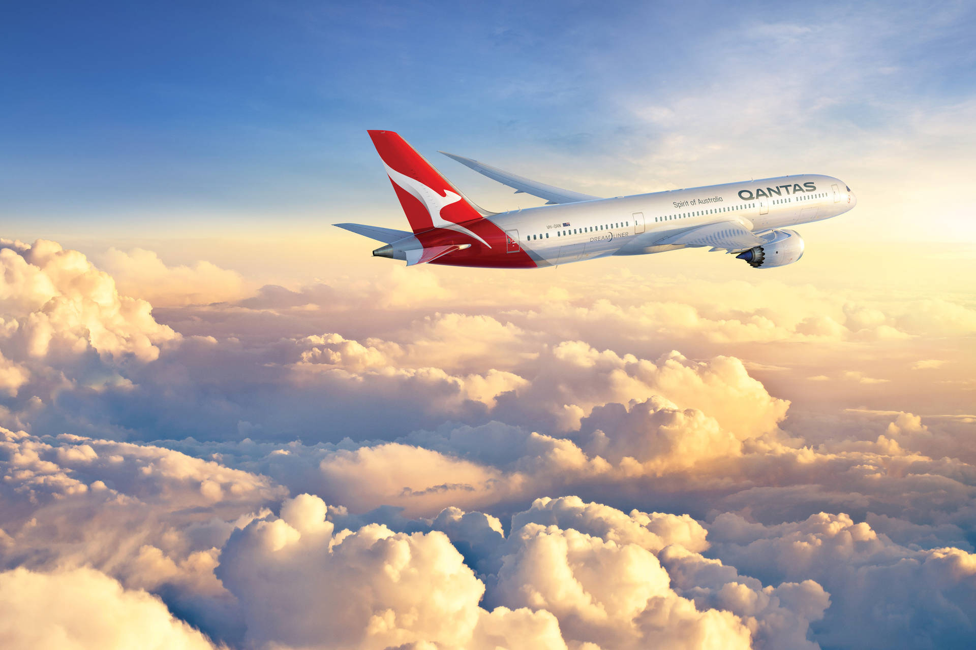 Aviónde Qantas Airways Sobre Las Nubes Fondo de pantalla