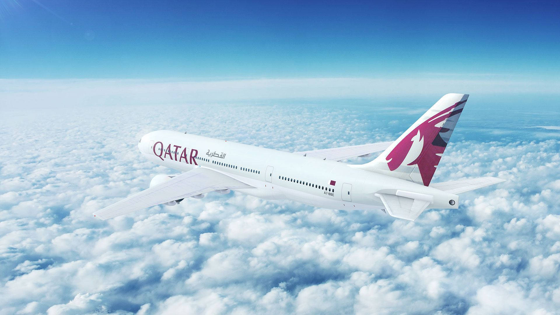 Qatar Airways Above A Fluff Of A Cloudy Sky Background