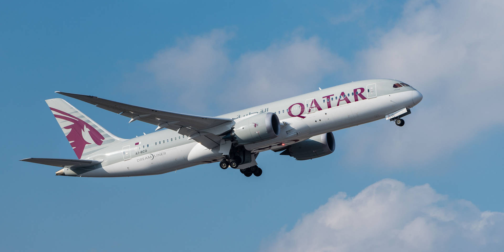 Qatar Airways Flying In The Sky Background