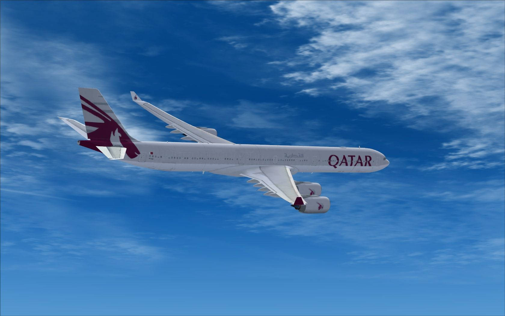 Qatar Airways In Flight Amidst Blue Sky Background