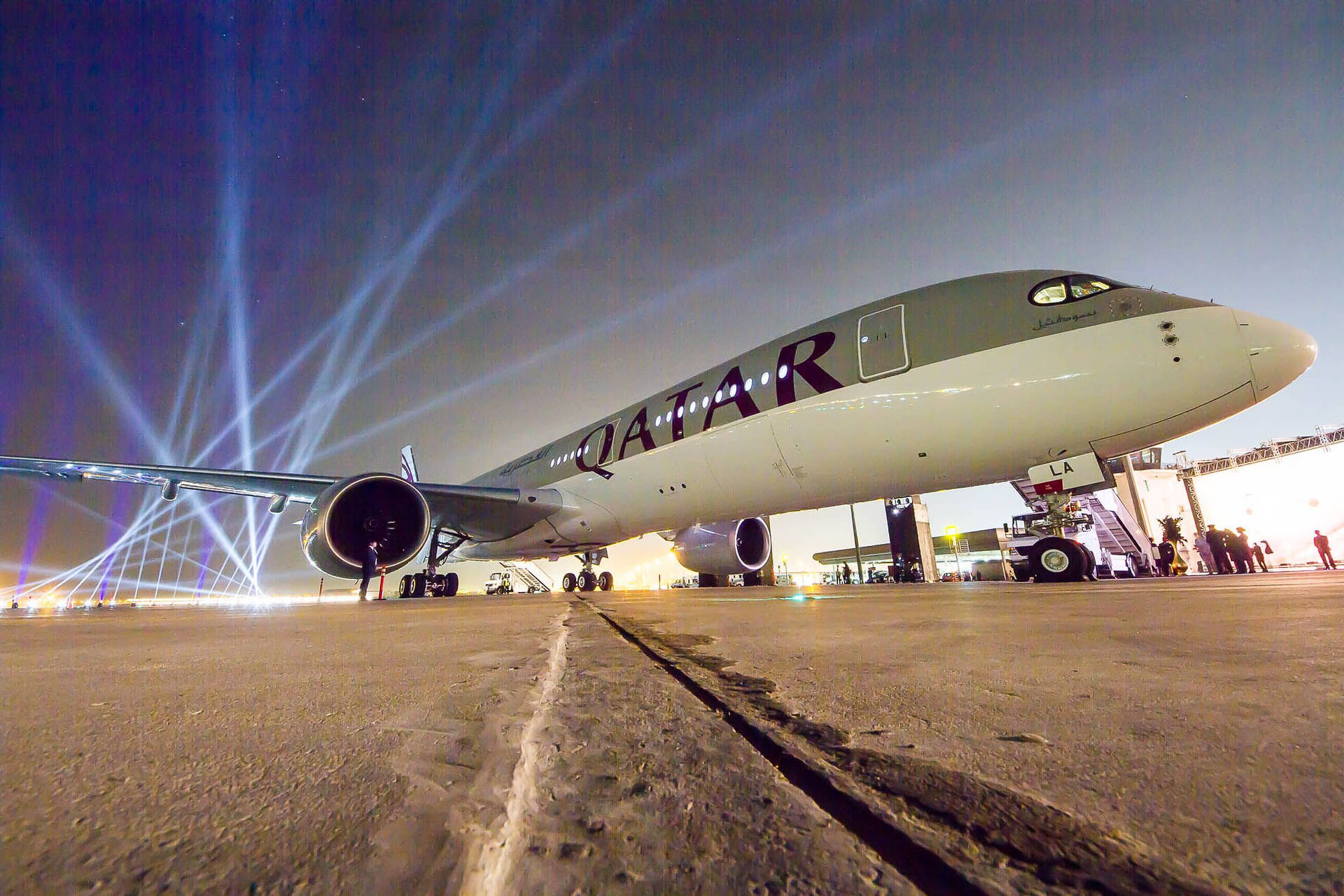 Qatar Airways With Blue Lights Aesthetic Wallpaper