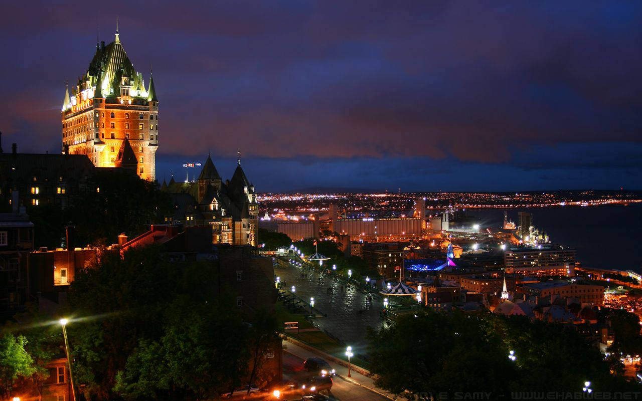 Quebeccity Night Lights: Quebec Citys Nattljus. Wallpaper