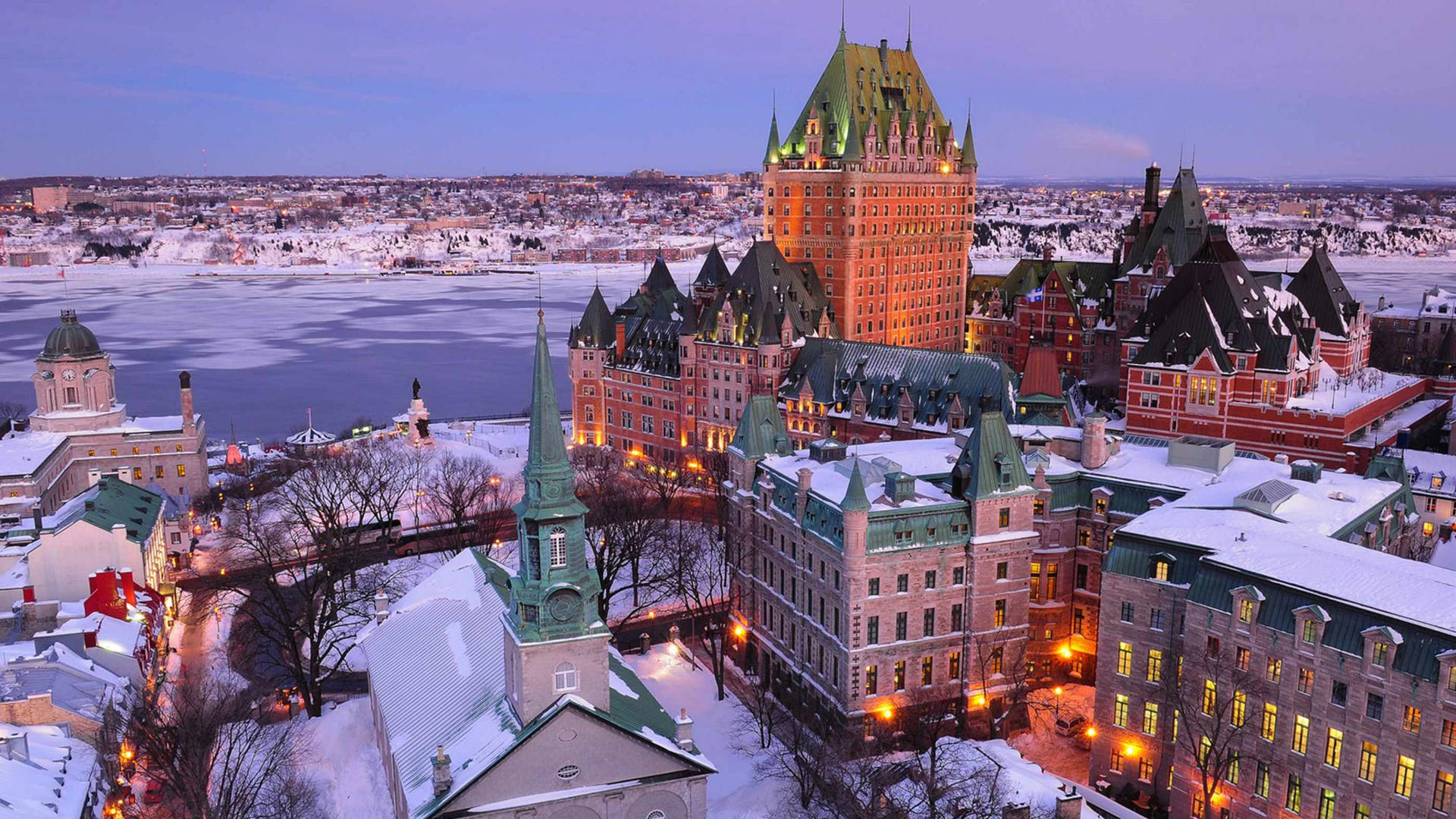Quebec City Snow Aerial View Wallpaper