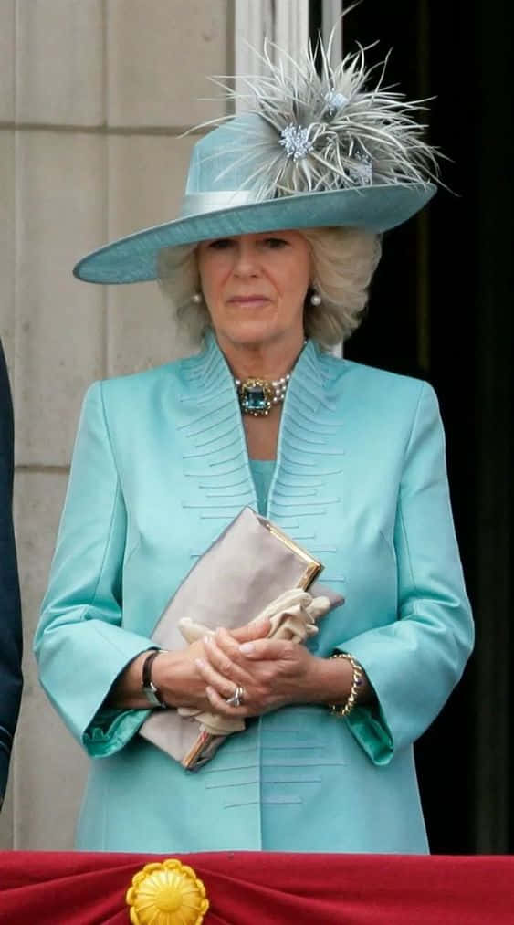 Dronning Camilla i lyseblå dragt Wallpaper