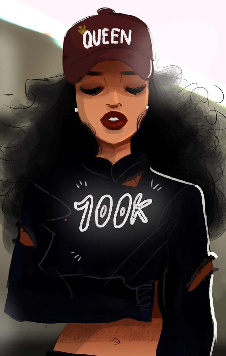Queen Cap Animated Black Girl100k Sweatshirt Wallpaper