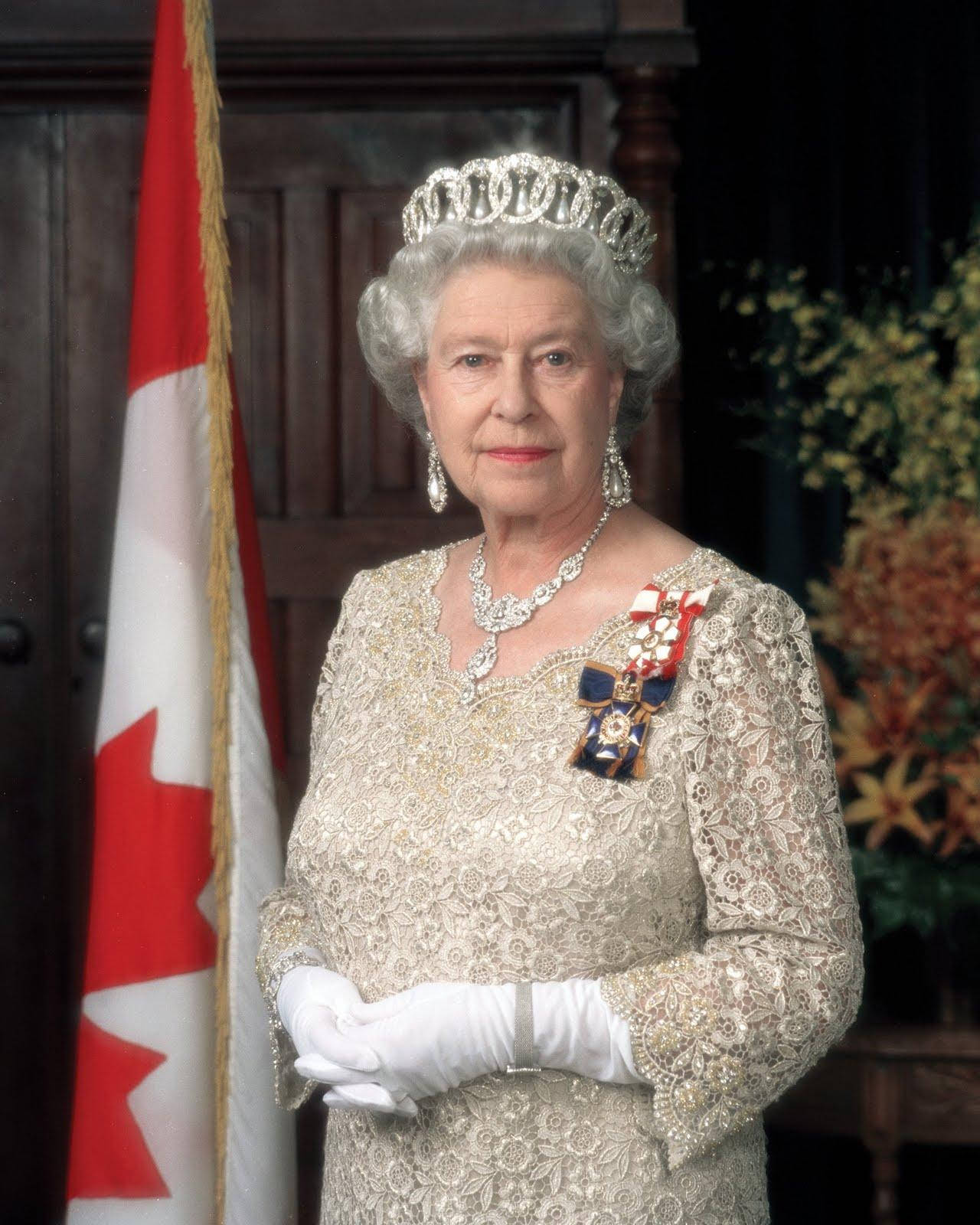 La Regina Elisabetta Con La Bandiera Canadese Sfondo