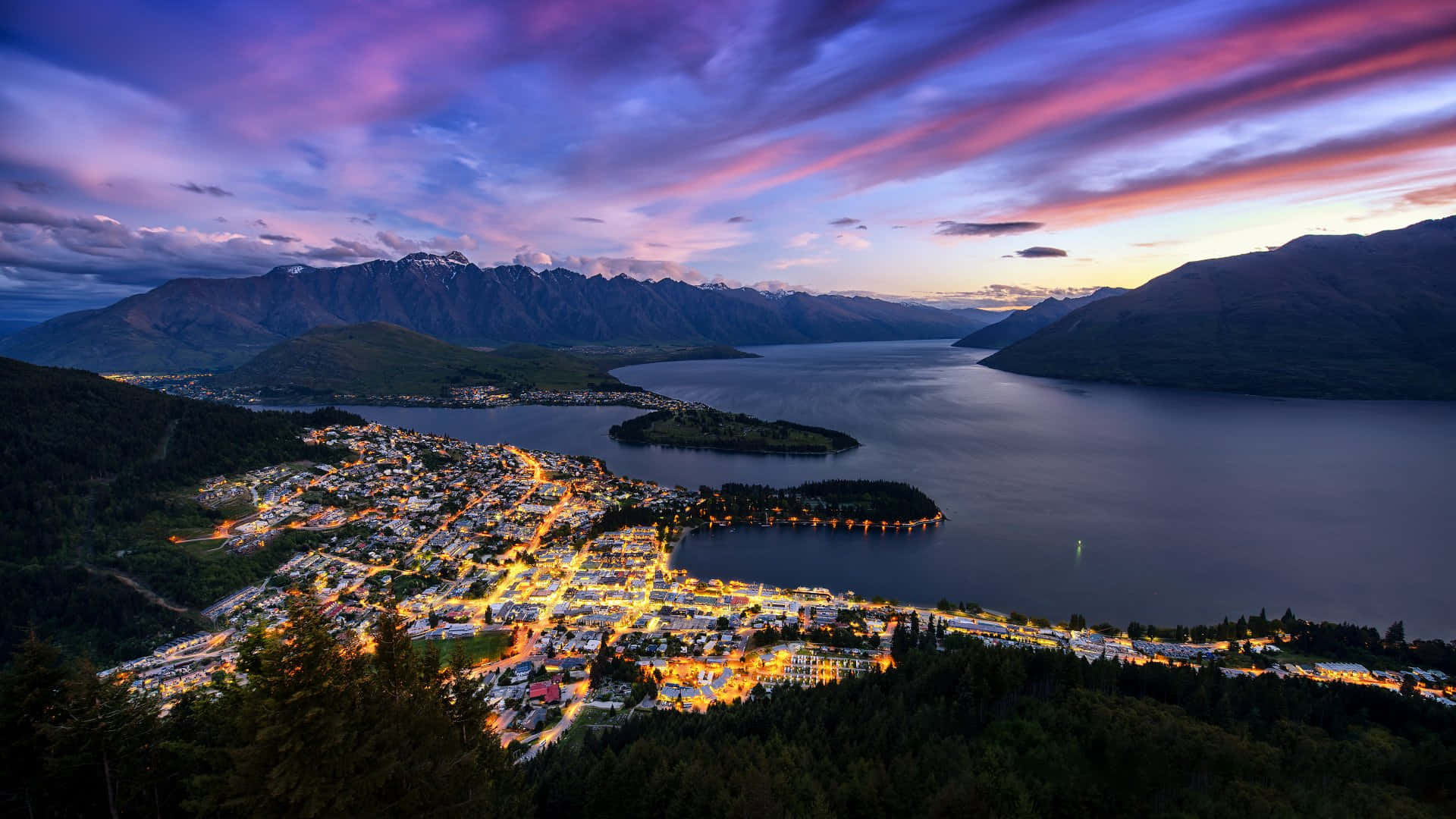Queenstown New Zealand Twilight Panorama Wallpaper
