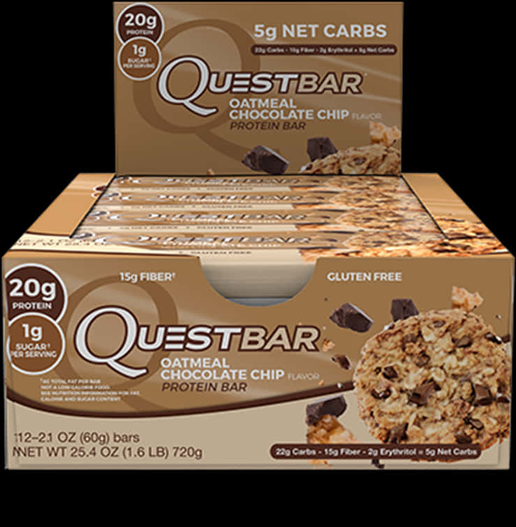 Quest Oatmeal Chocolate Chip Protein Bar Box PNG