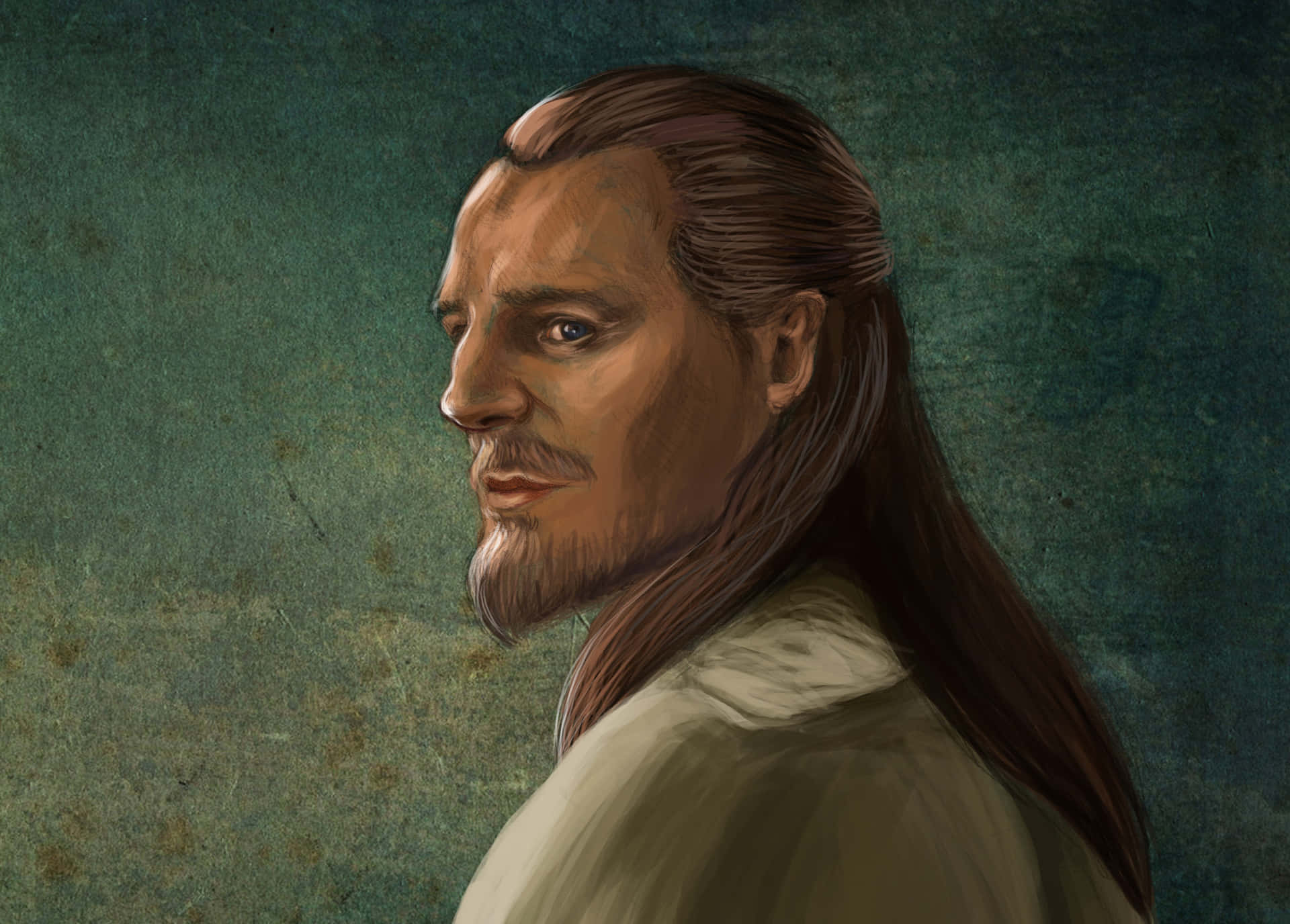 Jedi Master Qui-gon Jinn in an intense moment during a lightsaber battle Wallpaper