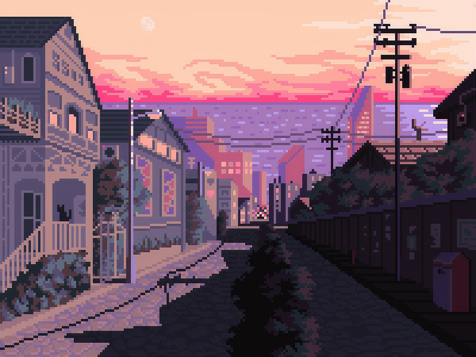 Quiet Town In Aesthetic Pixel Art Wallpaper