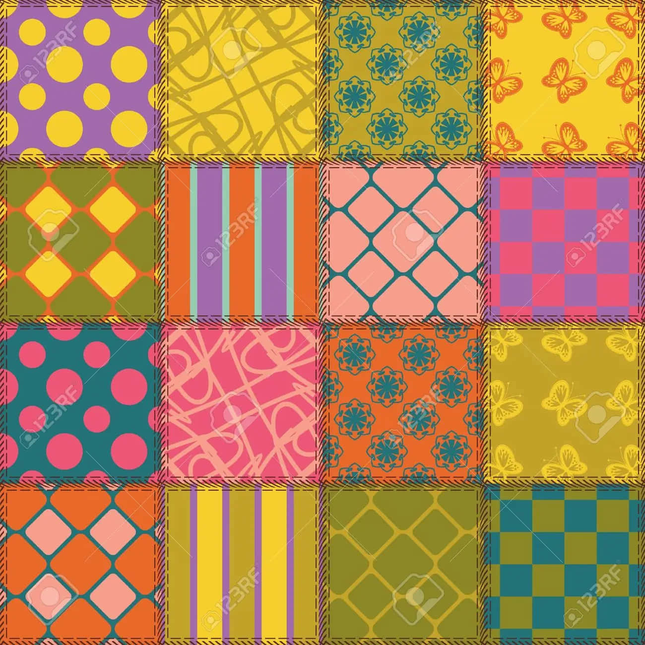 Et patchwork mønster med farverige kvadrater og trekanter vektorstock Wallpaper