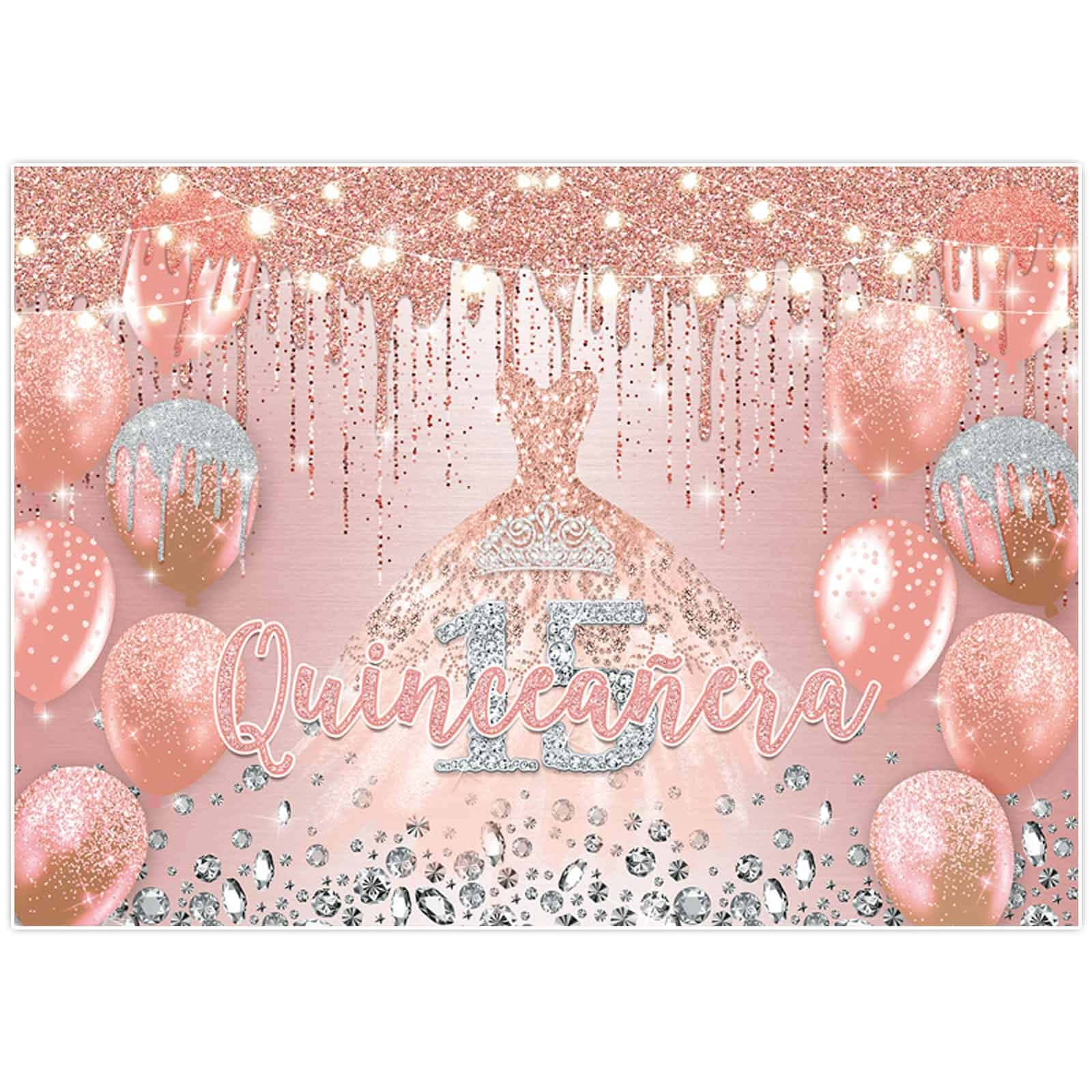 A Pink And Silver Quinceanera Party Kit With Balloons And Balloons