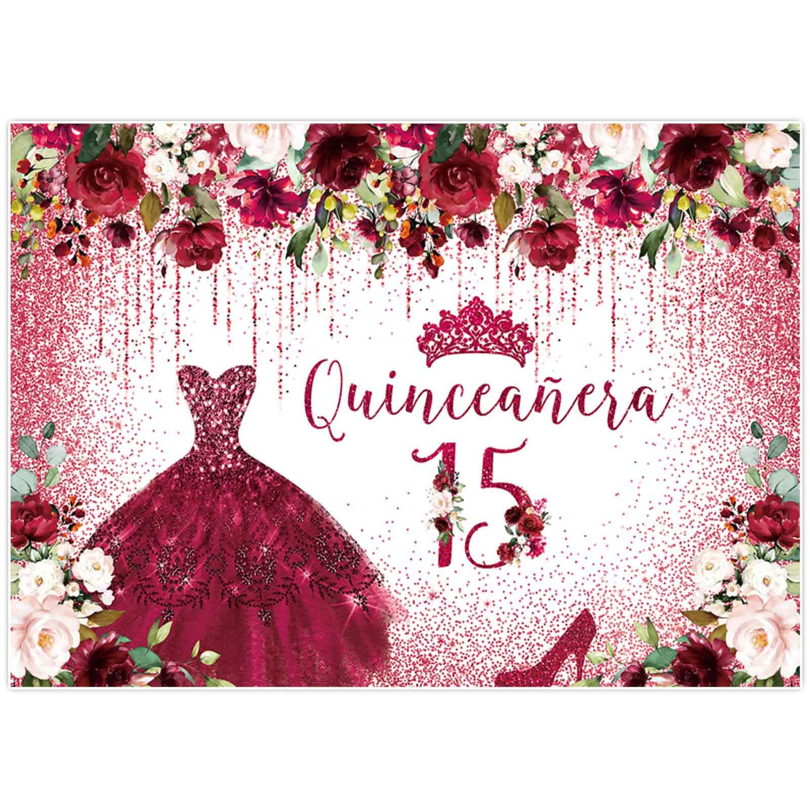 Quinceanera Invitation With Red Flowers And A Dress