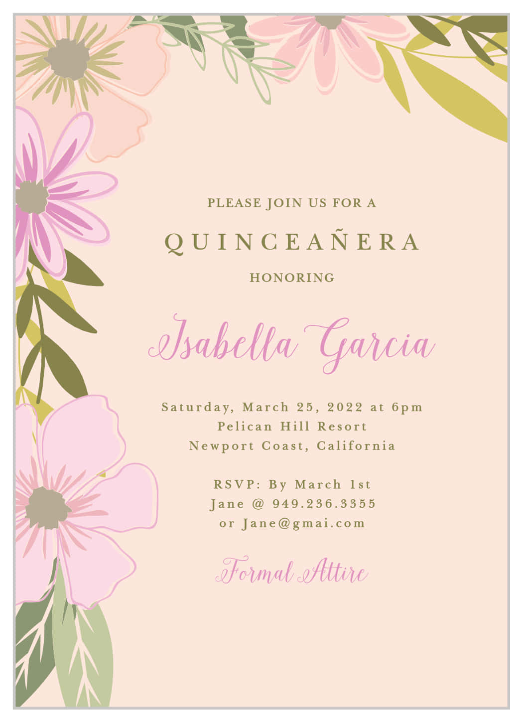 Quinceanera Invitations With Pink Flowers