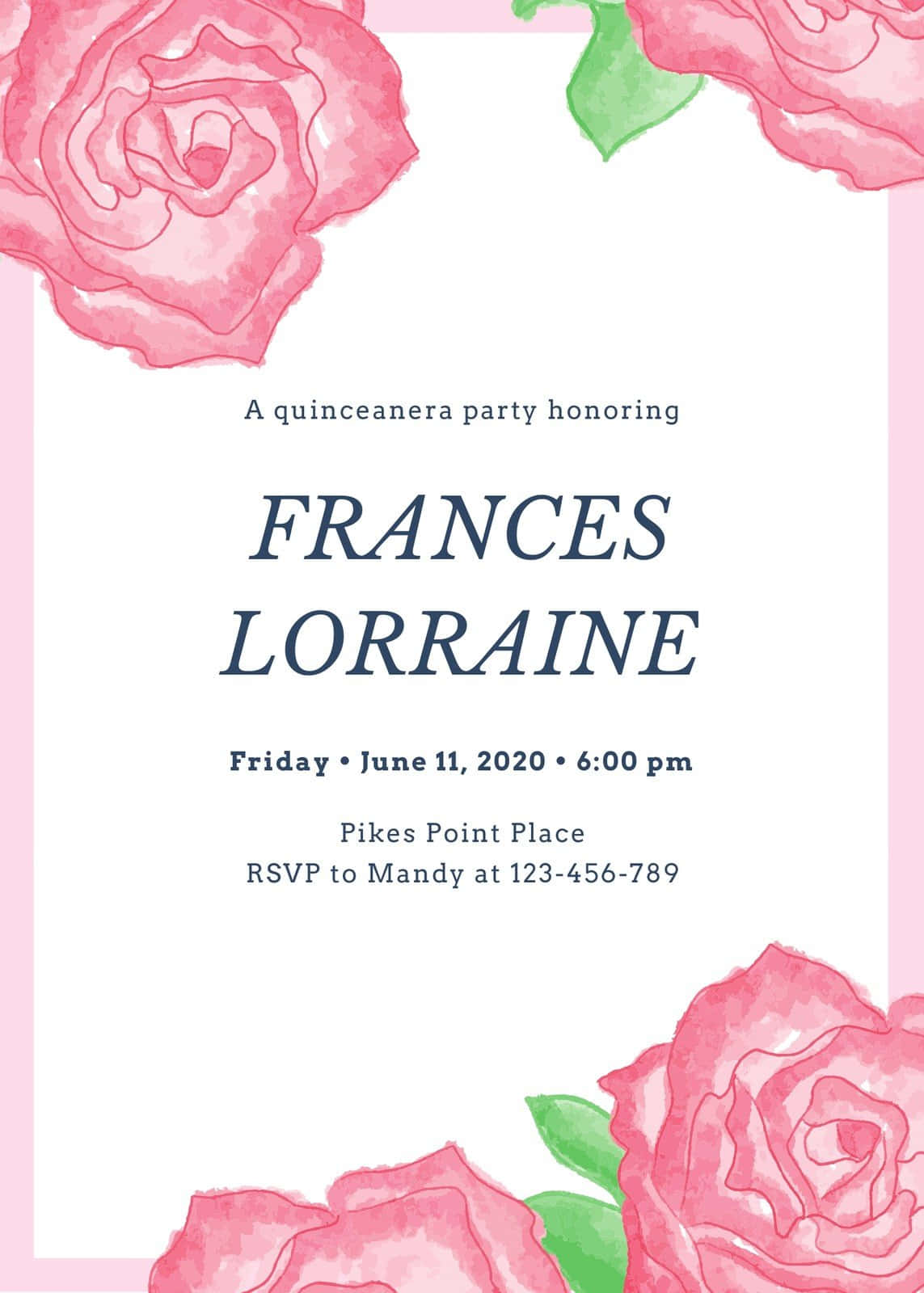 A Pink Rose Watercolor Invitation With The Word'francis Lorraine'