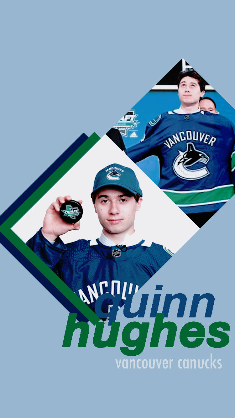 Quinn Hughes Holding Team Hockey Puck In Square Design Wallpaper