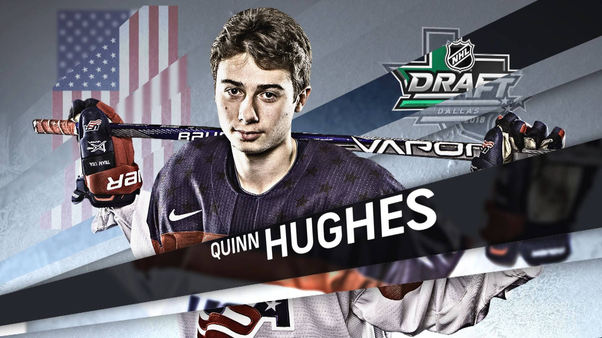 Quinnhughes Jugando En El Draft De La Nhl 2018 Sosteniendo El Palo De Hockey Vapor Fondo de pantalla
