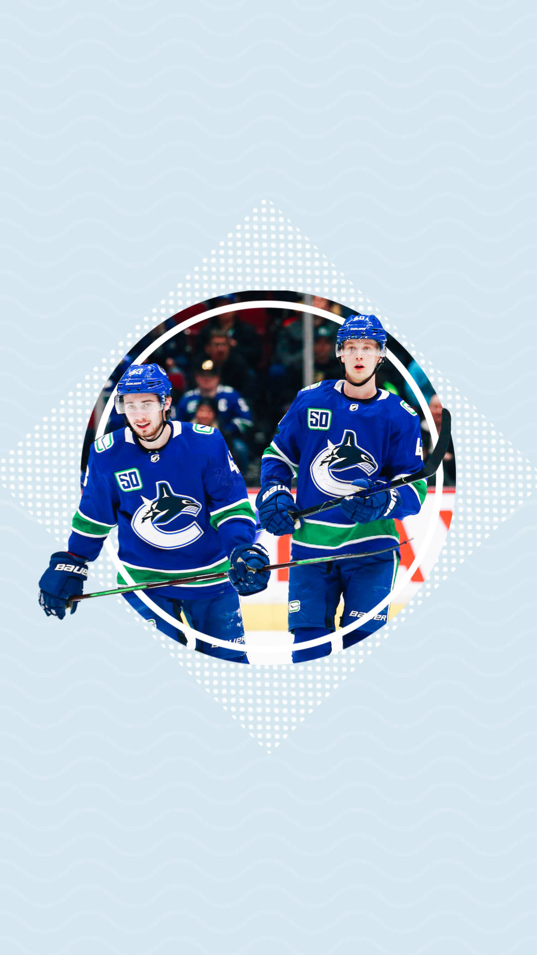Quinn Hughes With Elias Pettersson Holding Hockey Stick Wallpaper