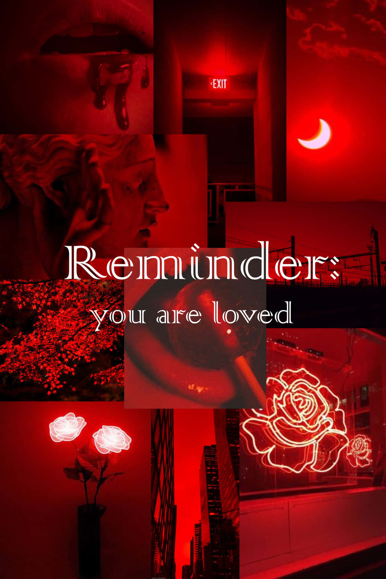 A Collage Of Red Lights And Red Roses