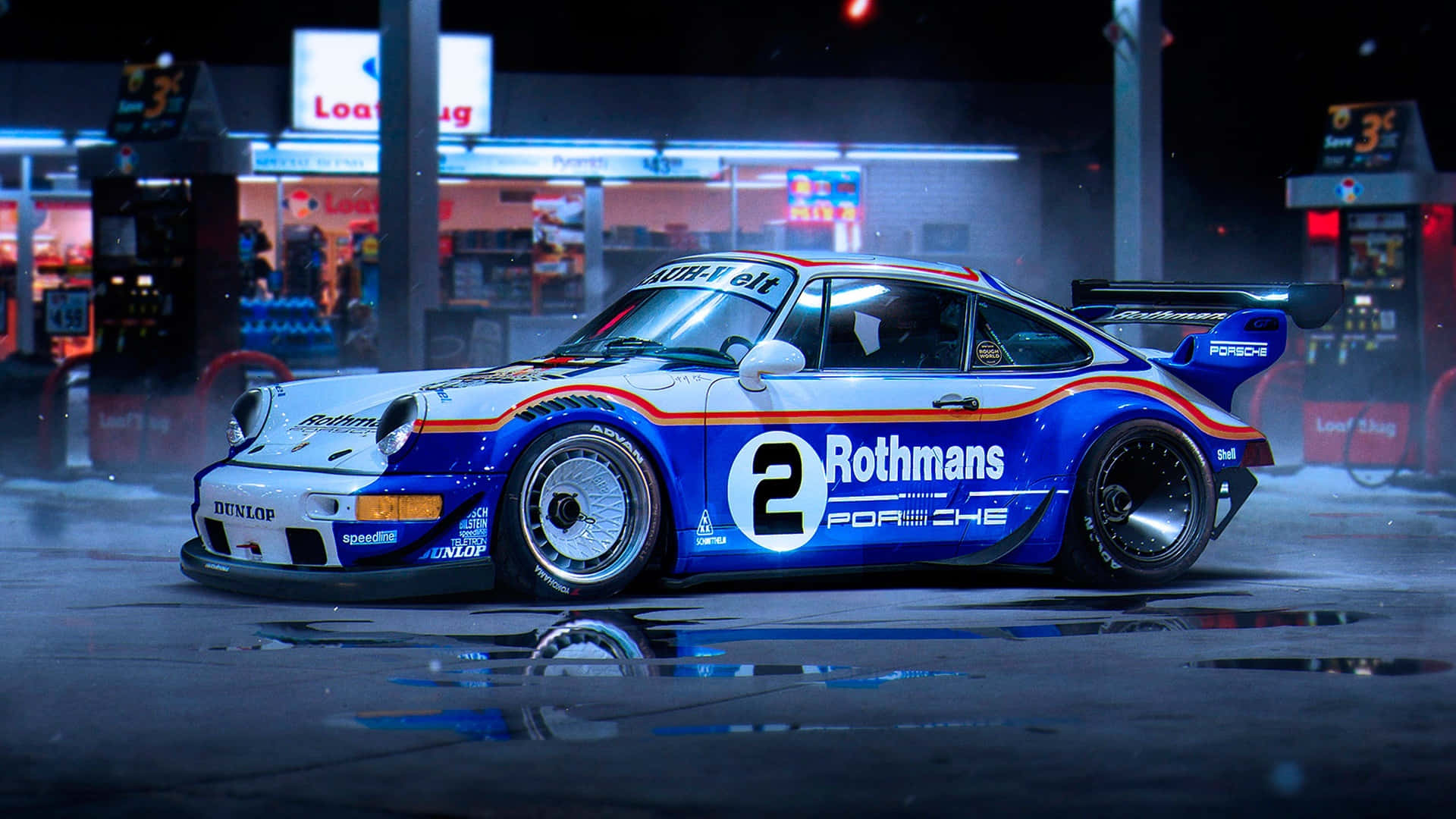 R W B Porsche Rothmans Racing Livery Night Scene Wallpaper