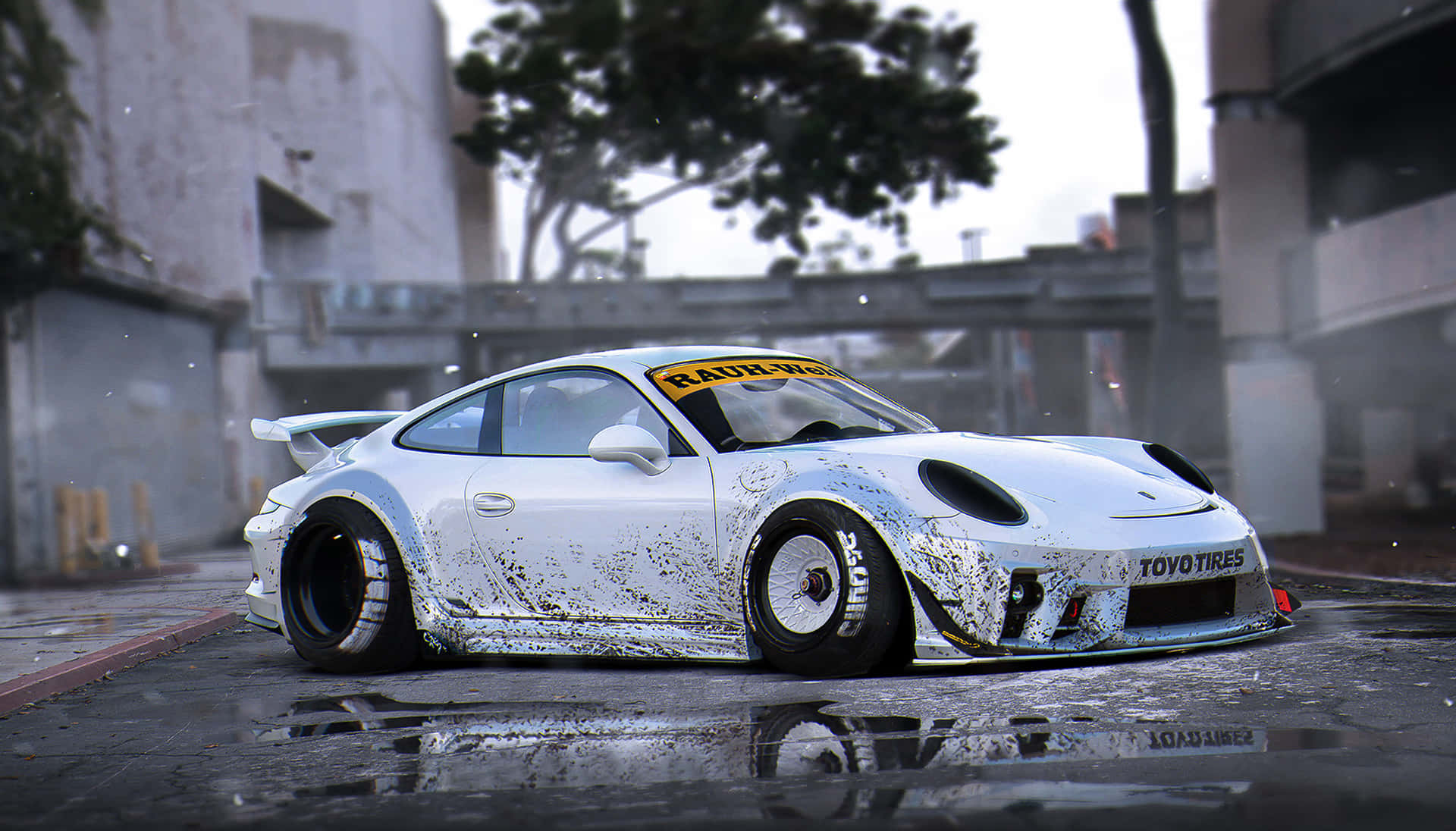 R W B Porschein Rain Wallpaper