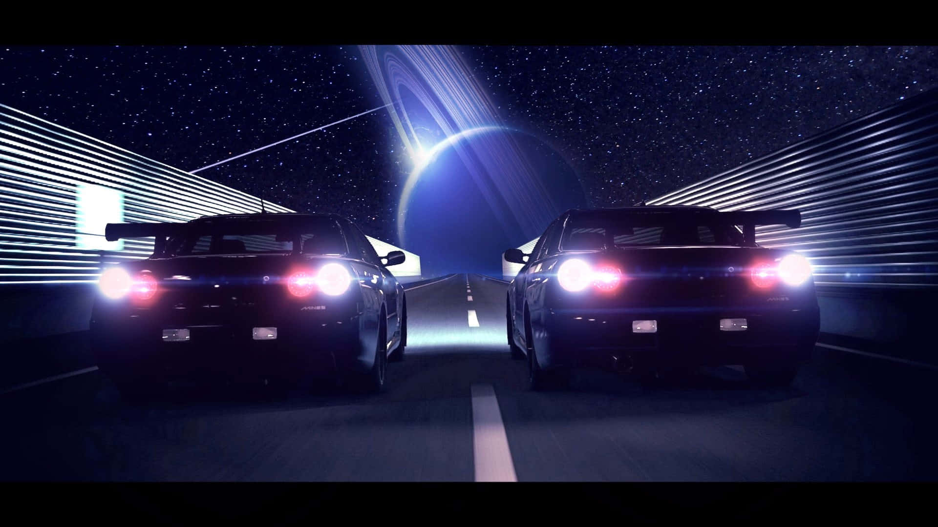 R33 Gtr Two Driving With Planet Wallpaper