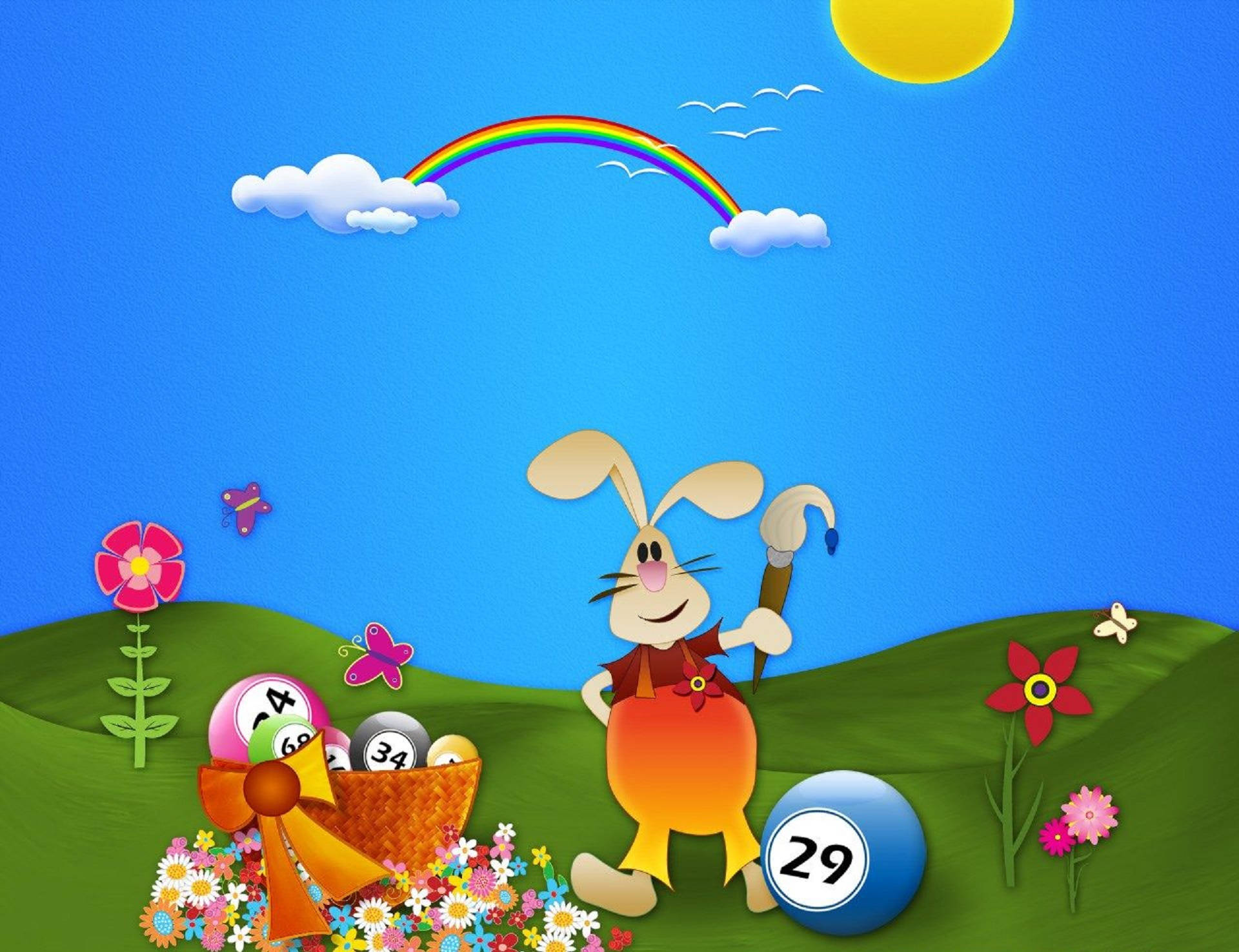 Rabbit Cartoon With Bingo Balls Wallpaper