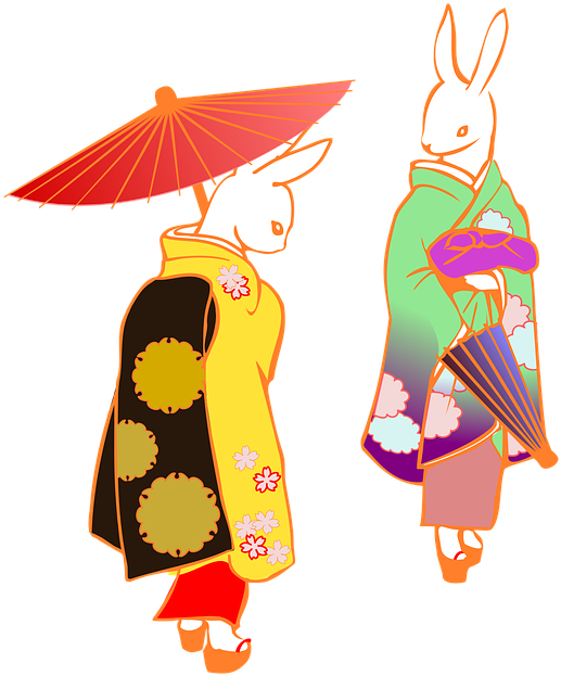 Rabbit Couplein Traditional Kimonos PNG