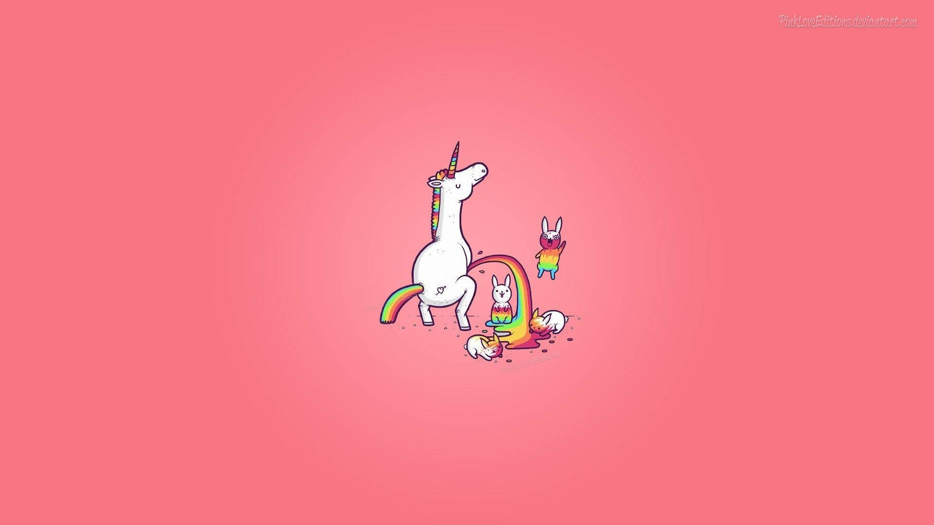 Rabbit Friends Of Rainbow Unicorn Wallpaper