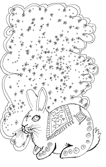 Rabbit_with_ Dandelion_ Coloring_ Page PNG